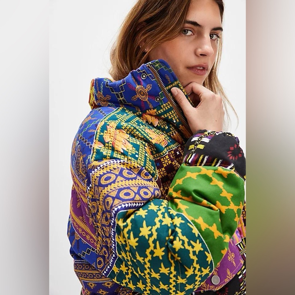 Free People Found Ayubia Printed Tapestry Patchwork Puffer Jacket  XL NWT - Picture 2 of 12
